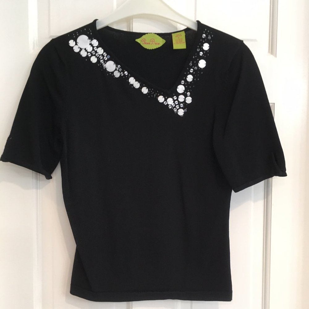 Prima Bella Black Beaded Asymmetrical Top size S